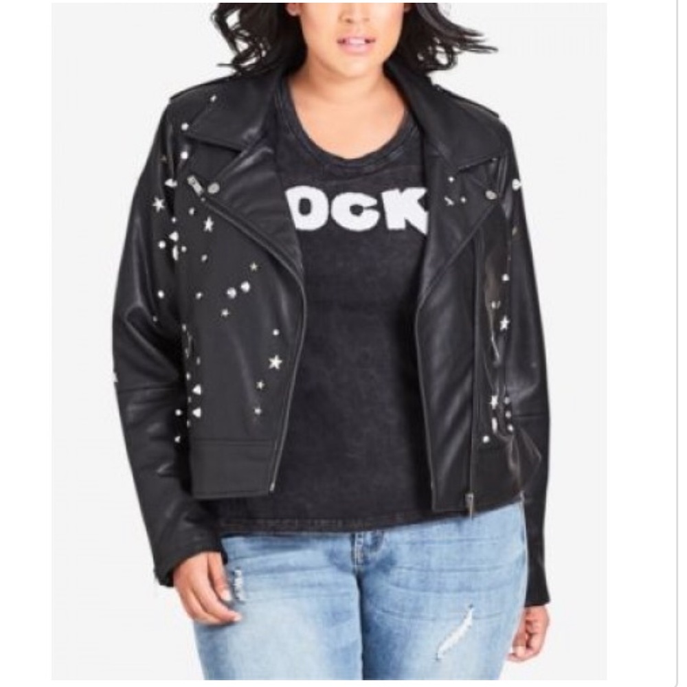City Chic Moto Faux Leather Jacket - Picture 3 of 6